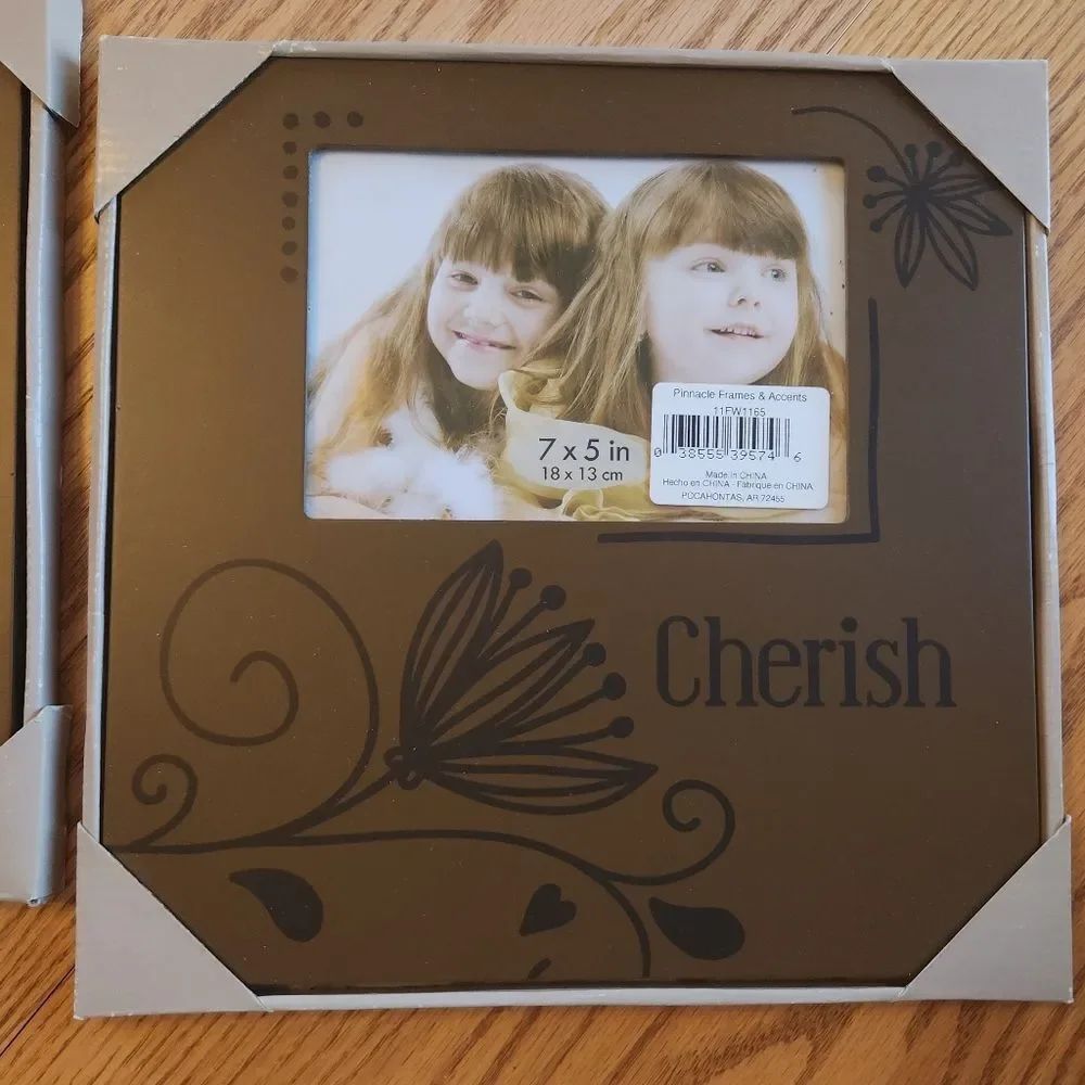 N14 Frame Set for 3 pictures Brown with Black floral Says 'Joy' & 'Cherish'